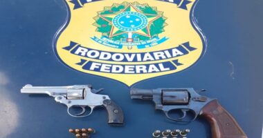 Artigo: Homem é preso com 2 revólveres e munições escondidos em veículo