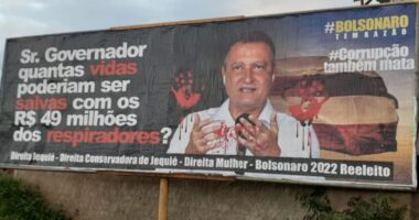 Artigo: As vésperas de viagem, Rui é cobrado por respiradores em outdoor de Jequié