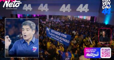Artigo: Convenção de ACM Neto tem faixa de apoio a Flávio Bolsonaro